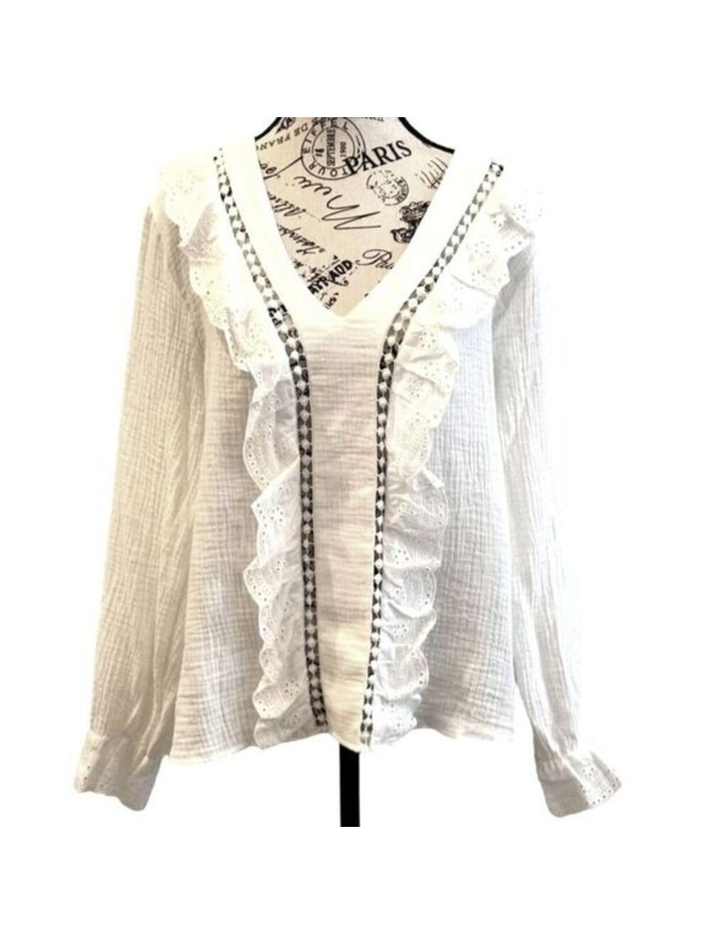 White Lace V Neck Boho Blouse | Simplee | Large | NWT | SKU0152